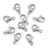 Tarnish Resistant 304 Stainless Steel Lobster Claw Clasps, Parrot Trigger Clasps, Grade A, Stainless Steel Color, 12x7.5x3.5mm, Hole: 1.4mm, 10pc/Set