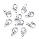 304 Stainless Steel Lobster Claw Clasps, Parrot Trigger Clasps, Grade A, Size: about 9mm wide, 15mm long, 4mm thick, hole: 2mm, 10pcs/Set