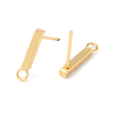 304 Stainless Steel Stud Earring Finding, with Horizontal Loop, Rectangle, Real 18K Gold Plated, 13x3mm, Hole: 1.8mm, Pin: 0.8mm., 10pc/Set