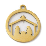 Christmas 201 Stainless Steel Pendants, Flat Round with Human Charm, Golden, 17x15x1mm, Hole: 1.5mm, 2pc/Set