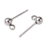 304 Stainless Steel Stud Earring Findings, Ball Post Earring Studs, with Loop, Stainless Steel Color, 15x7x4mm, Hole: 1.7~2mm, Pin: 0.8mm, 10pcs/Set