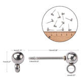 304 Stainless Steel Stud Earring Findings, Ball Post Earring Studs, with Loop, Stainless Steel Color, 15x7x4mm, Hole: 1.7~2mm, Pin: 0.8mm, 10pcs/Set