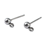 304 Stainless Steel Stud Earring Findings, Ball Post Earring Studs, with Loop, Stainless Steel Color, 15x7x4mm, Hole: 1.7~2mm, Pin: 0.8mm, 10pcs/Set