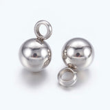 Tarnish Resistant Original Color Ball Charms 304 Stainless Steel Round Pendants, 7.5x5mm, Hole: 1.5mm, 10pc/Set