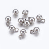 Tarnish Resistant Original Color Ball Charms 304 Stainless Steel Round Pendants, 7.5x5mm, Hole: 1.5mm, 10pc/Set