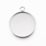 Non-Tarnish 304 Stainless Steel Pendant Cabochon Settings, Flat Round, Stainless Steel Color, Tray: 20mm, 26.5x22x2mm, Hole: 3mm, 5pc/Set