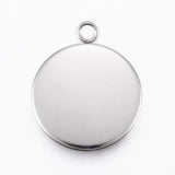 Non-Tarnish 304 Stainless Steel Pendant Cabochon Settings, Flat Round, Stainless Steel Color, Tray: 20mm, 26.5x22x2mm, Hole: 3mm, 5pc/Set