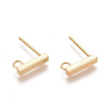 304 Stainless Steel Stud Earring Findings, with Loop, Rectangle, Real 18K Gold Plated, 10x2x2mm, Hole: 1.5mm, Pin: 0.8mm, 10pcs/Set