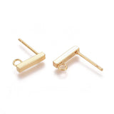 304 Stainless Steel Stud Earring Findings, with Loop, Rectangle, Real 18K Gold Plated, 10x2x2mm, Hole: 1.5mm, Pin: 0.8mm, 10pcs/Set