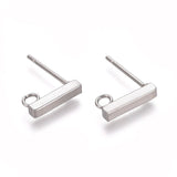 304 Stainless Steel Stud Earring Findings, with Loop, Rectangle, Stainless Steel Color, 10x2x2mm, Hole: 1.5~1.8mm, Pin: 0.8mm, 10pcs/Set