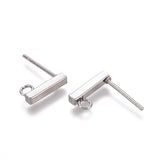 304 Stainless Steel Stud Earring Findings, with Loop, Rectangle, Stainless Steel Color, 10x2x2mm, Hole: 1.5~1.8mm, Pin: 0.8mm, 10pcs/Set