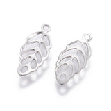 316 Stainless Steel Charms, Leaf, Stainless Steel Color, 13x5.5x0.3mm, Hole: 1mm, 20pcs/Set