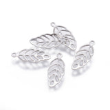 316 Stainless Steel Charms, Leaf, Stainless Steel Color, 13x5.5x0.3mm, Hole: 1mm, 20pcs/Set