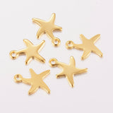 304 Stainless Steel Charms, for DIY Jewelry Making, Starfish/Sea Stars, Real 18K Gold Plated, 11x9x0.8mm, Hole: 1mm, 10pc/Set