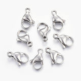 Tarnish Resistant 304 Stainless Steel Lobster Claw Clasps, Parrot Trigger Clasps, Stainless Steel Color, 13x8x4mm, Hole: 1.5mm, 20pc/Set