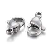 Tarnish Resistant 304 Stainless Steel Lobster Claw Clasps, Parrot Trigger Clasps, Stainless Steel Color, 13x8x4mm, Hole: 1.5mm, 20pc/Set