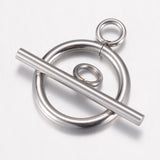 Non-Tarnish 304 Stainless Steel Toggle Clasps, Stainless Steel Color, Ring: 20.5x15.5x2mm, Hole: 3mm, Bar: 23x7x2mm, Hole: 3mm, 5Set/Set