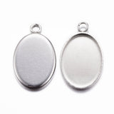 Non-Tarnish 304 Stainless Steel Pendant Cabochon Settings, Oval, Stainless Steel Color, Tray: 13x18mm, 22x14x1mm, Hole: 2mm, 10pc/Set