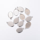 Non-Tarnish 304 Stainless Steel Pendant Cabochon Settings, Oval, Stainless Steel Color, Tray: 13x18mm, 22x14x1mm, Hole: 2mm, 10pc/Set