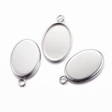 Non-Tarnish 304 Stainless Steel Pendant Cabochon Settings, Oval, Stainless Steel Color, Tray: 13x18mm, 22x14x1mm, Hole: 2mm, 10pc/Set