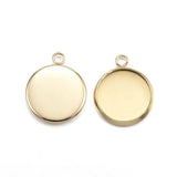 Ion Plating(IP) 304 Stainless Steel Pendant Cabochon Settings, Plain Edge Bezel Cups, Flat Round, Golden, Tray: 12mm, 16.5x13.5x2mm, Hole: 1.8mm, 5pc/Set