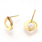 304 Stainless Steel Stud Earring Findings, with Loop, Rhombus, Golden, 12mm, Hole: 1.2mm, 4pc/Set