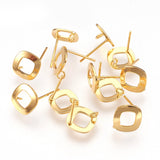 304 Stainless Steel Stud Earring Findings, with Loop, Rhombus, Golden, 12mm, Hole: 1.2mm, 4pc/Set