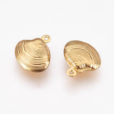 304 Stainless Steel Charms, Shell, Golden, 14x13x4mm, Hole: 1mm, 10pc/Set