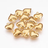 304 Stainless Steel Pendants, Puffed Heart, Real 18K Gold Plated, 13x11.5x4.5mm, Hole: 1.2mm, 5pc/Set