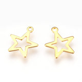 304 Stainless Steel Pendants, Star, Real 18K Gold Plated, 14.5x12.5x0.6mm, Hole: 1.2mm, 10pc/Set