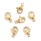 PVD Vacuum Plating 304 Stainless Steel Lobster Claw Clasps, Parrot Trigger Clasps, Real 24K Gold Plated, 9x6x3mm, Hole: 1mm, 10pcs/Set