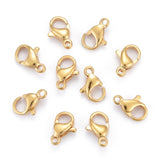 PVD Vacuum Plating 304 Stainless Steel Lobster Claw Clasps, Parrot Trigger Clasps, Real 24K Gold Plated, 10x6x3mm, Hole: 1.5mm, 10pcs/Set