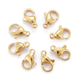 PVD Vacuum Plating 304 Stainless Steel Lobster Claw Clasps, Parrot Trigger Clasps, Real 24K Gold Plated, 10x6x3mm, Hole: 1.5mm, 10pcs/Set