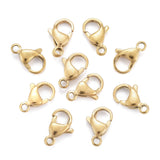 Ion Plating(IP) 304 Stainless Steel Lobster Claw Clasps, Parrot Trigger Clasps, Real 18K Gold Plated, 13x8x4mm, Hole: 1.5mm, 10pc/Set