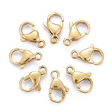 Ion Plating(IP) 304 Stainless Steel Lobster Claw Clasps, Parrot Trigger Clasps, Real 18K Gold Plated, 13x8x4mm, Hole: 1.5mm, 10pc/Set