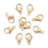 Ion Plating(IP) 304 Stainless Steel Lobster Claw Clasps, Parrot Trigger Clasps, Real 18K Gold Plated, 15x9x4.5mm, Hole: 2mm, 10pc/Set