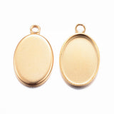 Ion Plating(IP) 304 Stainless Steel Pendant Cabochon Settings, Plain Edge Bezel Cups, Oval, Golden, Tray: 14x10mm, 17.5x11x1.5mm, Hole: 2mm, 5pc/Set