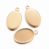 Ion Plating(IP) 304 Stainless Steel Pendant Cabochon Settings, Plain Edge Bezel Cups, Oval, Golden, Tray: 14x10mm, 17.5x11x1.5mm, Hole: 2mm, 5pc/Set