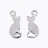 304 Stainless Steel Kitten Charms, Cat Silhouette Shape, Stainless Steel Color, 13x5.5x0.5mm, Hole: 1.2mm, 20pcs/Set