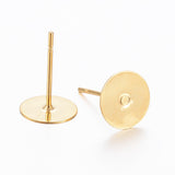 304 Stainless Steel Stud Earring Findings, Flat Round, Real 24K Gold Plated, 12x8x0.3mm, Pin: 0.8mm, 10pc/Set