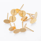 304 Stainless Steel Stud Earring Findings, Flat Round, Real 24K Gold Plated, 12x8x0.3mm, Pin: 0.8mm, 10pc/Set