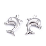 Tarnish Resistant Dolphin 304 Stainless Steel Pendants, Stainless Steel Color, 21x16x4mm, Hole: 1mm, 10pc/Set