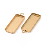 Ion Plating(IP) 304 Stainless Steel Pendant Cabochon Settings, Plain Edge Bezel Cups, Rectangle, Golden, Tray: 10x25mm, 30x11x2mm, Hole: 2.4mm, 10pc/Set