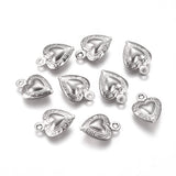 Tarnish Resistant 304 Stainless Steel Charms, Heart, Stainless Steel Color, 12x9x3mm, Hole: 1mm, 10pc/Set