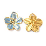 304 Stainless Steel Enamel Pendants, Real 18K Gold Plated, Flower Charm, Light Sky Blue, 24.5x22.5x2.5mm, Hole: 2.5mm, 2pc/Set