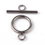 304 Stainless Steel Ring Toggle Clasps, Stainless Steel Color, Ring: 19x14x2mm, Bar: 20x7x2mm, Hole: 3mm, 5Sets/Pack