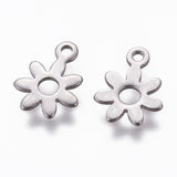 Tarnish Resistant 304 Stainless Steel Charms, Flower, Stainless Steel Color, 11x8x0.9mm, Hole: 1.2mm, 20pc/Set