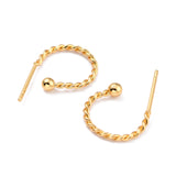 304 Stainless Steel Stud Earring Findings, Half Hoop Earrings, Twist Ring, Real 18k Gold Plated, 12.5x18.5x1.2mm, Pin: 0.7mm, 10pc/Set