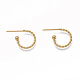 304 Stainless Steel Stud Earring Findings, Half Hoop Earrings, Twist Ring, Real 18k Gold Plated, 12.5x18.5x1.2mm, Pin: 0.7mm, 10pc/Set