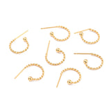 304 Stainless Steel Stud Earring Findings, Half Hoop Earrings, Twist Ring, Real 18k Gold Plated, 12.5x18.5x1.2mm, Pin: 0.7mm, 10pc/Set